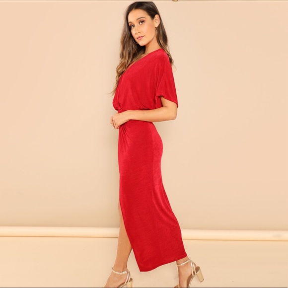 1 Left! Red Knot Front Split Maxi Dress - Picture 5 of 7